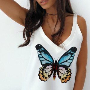 Butterfly Print Thin Strap Casual Top